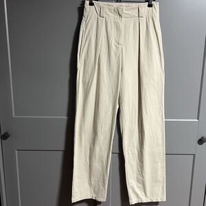 Miou Muse Women Straight/Wide Leg High Rise Pleated Pants Beige M Career Work